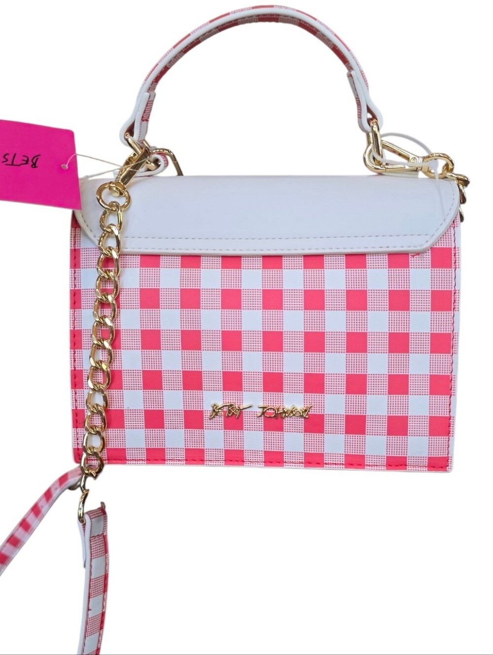 Betsey Johnson Strawberry Gingham Red White Crossbody Handbag - Picture 4 of 12